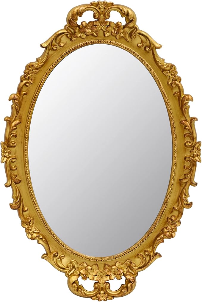 Vintage Decorative Gold Framed Mirror, Small Oval Wall Hanging Mirror -Small- 9.6