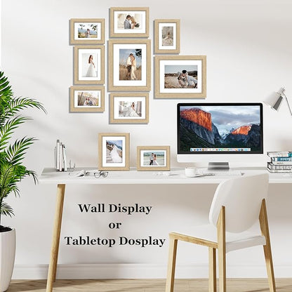 Picture Frames, Made of Real Glass and Wooden Frame, Gallery Photo Frames Set of 10 for Collage Wall Decor, Multi Sizes Including 8x10, 5x7, 4x6 for Mounting or Tabletop Display, Wood