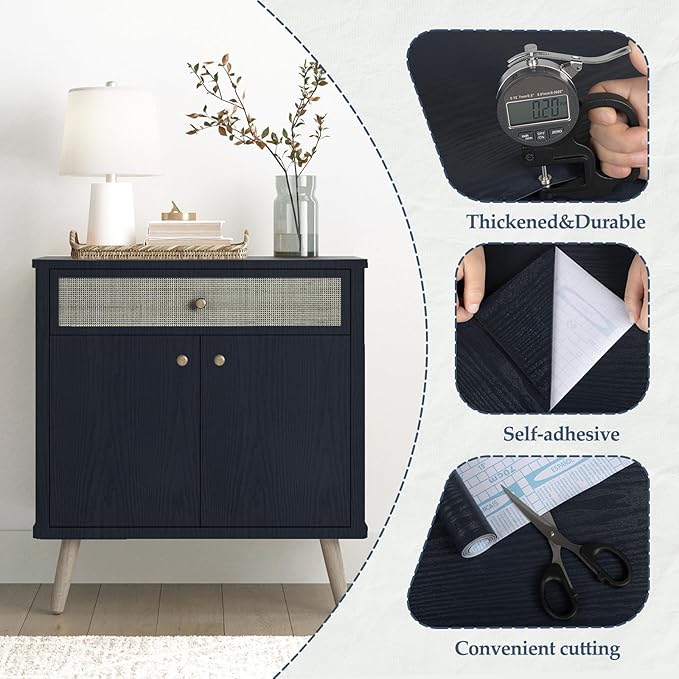 Wood Contact Paper Dark Blue Peel and Stick Wallpaper,Thickened No Teari Vinyl Wrap Sticker, Self Adhesive Waterproof Faux Wood Grain Wallpaper Cover Cabinets Desk Furniture Decoration 17.7" x 78.7"