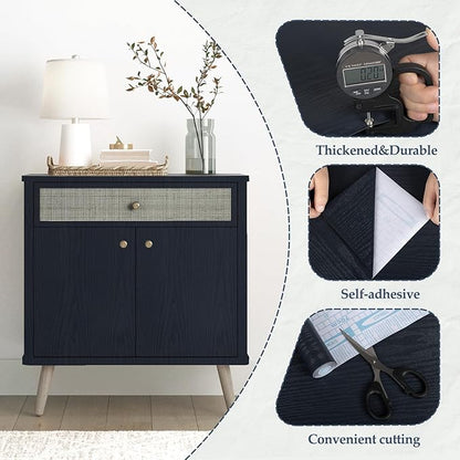 Wood Contact Paper Dark Blue Peel and Stick Wallpaper,Thickened No Teari Vinyl Wrap Sticker, Self Adhesive Waterproof Faux Wood Grain Wallpaper Cover Cabinets Desk Furniture Decoration 17.7" x 78.7"