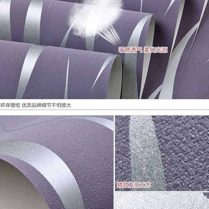 Q QIHANG Simple Fashionable Non-Woven Wallpaper 3D Embossed Three-Dimensional Flocking Foaming Wave Stripes Bedroom Living Room TV Background Wall Shop Decoration20.87 Wx393.7 L Non-Pasted (Purple)