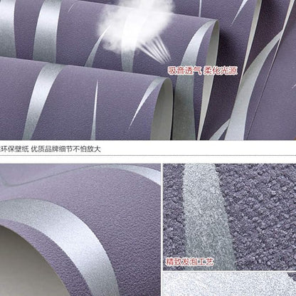 Q QIHANG Simple Fashionable Non-Woven Wallpaper 3D Embossed Three-Dimensional Flocking Foaming Wave Stripes Bedroom Living Room TV Background Wall Shop Decoration20.87 Wx393.7 L Non-Pasted (Purple)