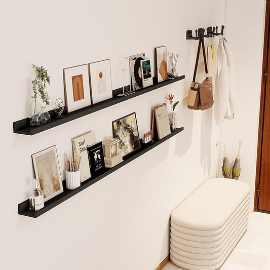 Axeman 72 Inch Floating Shelves | Picture Ledge Shelf Set of 2 | Black Wall Shelves with Lip | Black Picture Shelf for Wall with Ledge | Photo Ledges 72 Inch