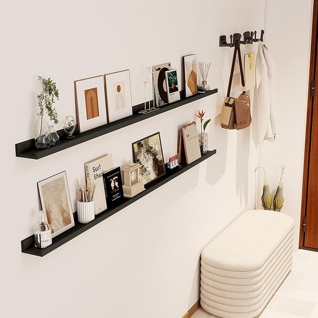 Axeman 72 Inch Floating Shelves | Picture Ledge Shelf Set of 2 | Black Wall Shelves with Lip | Black Picture Shelf for Wall with Ledge | Photo Ledges 72 Inch