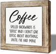 Humor Coffee Bar Decor, Funny Coffee Spelled Backwards Decor Sign, Cafe Wooden Box Sign Kitchen Home Decoration, Inspirational Office Desk Signs 5.9X5.9 Inches