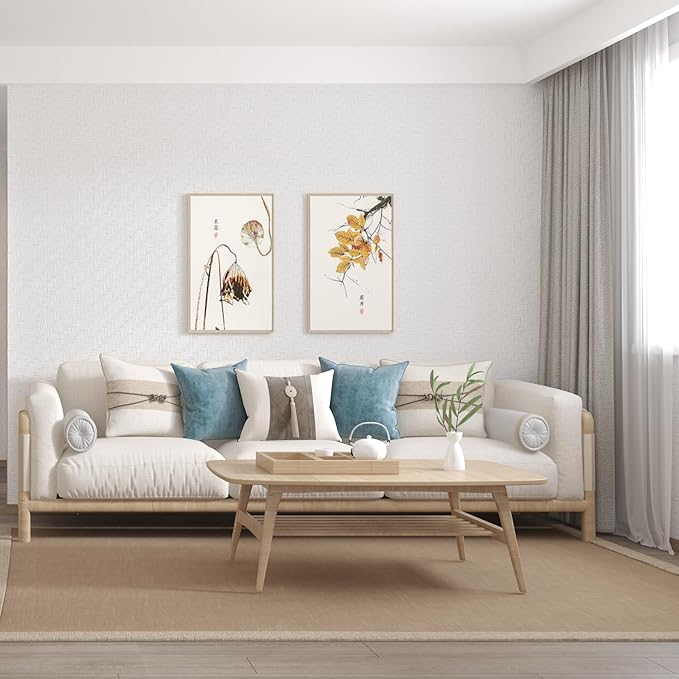 Haimin Fabric Wallpaper Textured Contact Paper (24in X 393in) Grasscloth Wallpaper Peel and Stick Faux Linen Wall Paper Waterproof Vinyl Self Adhesive (White)