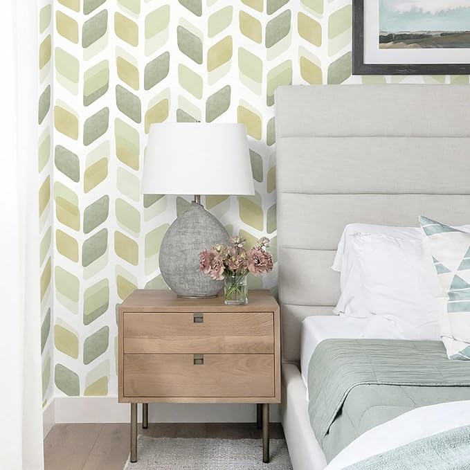 Boho Peel and Stick Wallpaper Checkered Contact Paper Neutral Geometric Wall Paper Modern Self Adhesive Removable Wallpaper for Bathroom Kitchen Cabinets Waterproof(Green/Yellow,17.3in X 32.8ft)