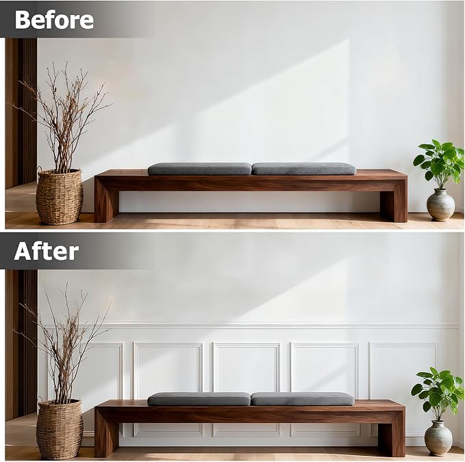 Peel and Stick Wainscoting Panels, 3 Set 20"x27" Wall Molding + 2pcs Chair Rail Trim, Pre-Cut Self Adhesive Premade Molding Panel for Bathroom Hallway Door Nursery Wall, Ready to Assemble