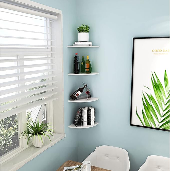 8 Inch White Corner Floating Shelf Set of 3,Wall 90 Degree Corner Storage Shelf for Kitchen Room/Living Room/Bathroom