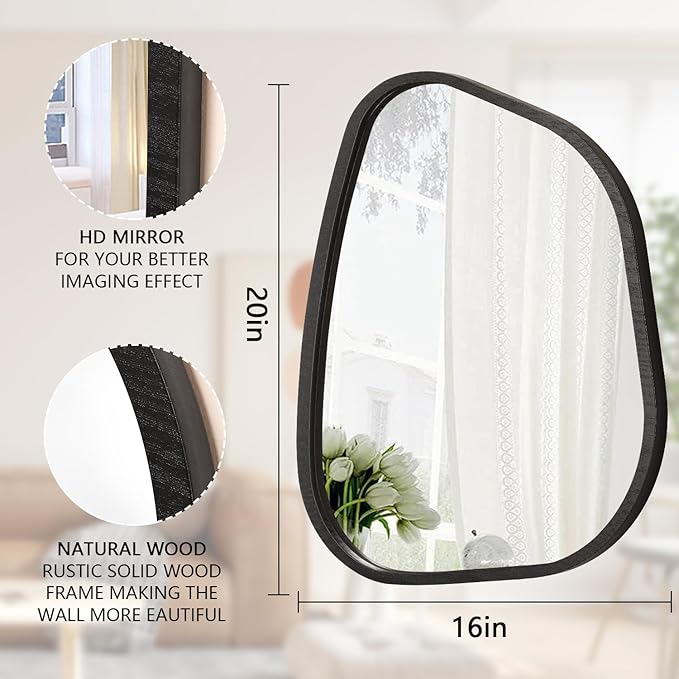 Irregular Wall Mirror Asymmetrical White Mirror Modern Wood Frame Unique Shape Wall Mounted Vanity Artistic Mirror Decor for Living Room Bedroom Bathroom Entryway Hallway 20