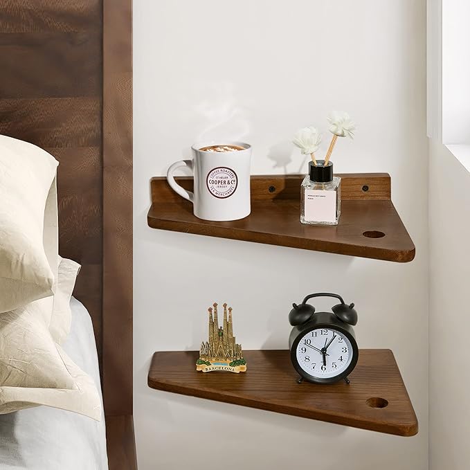 SUMGAR Floating Nightstand Wall Mounted, 13 inch Wood Floating Shelves Bedside Tables Rustic Wall Desk Decor for Bedroom, Living Room, Kitchen, Bathroom, Office Set of 2