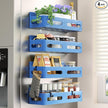 4 Pack Strong Magnetic Spice Rack for Refrigerator, Multipurpose Magnetic Shelf for Fridge with 4 Hooks for kitchen and Bathroom Organization, Blue