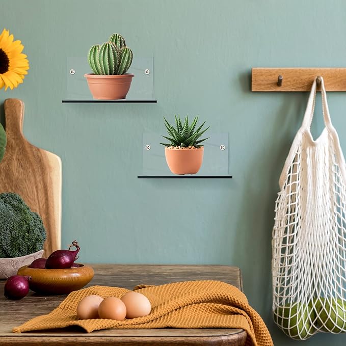 5 Pieces Small Floating Shelves for Wall 4'' Acrylic Mini Wall Shelf Acrylic Display Shelf Clear Hanging Shelves Room Decor for Bedroom, Bathroom, Living Room, Office