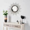 Large Spoked Sunburst Wall Mirror Boho Home Decor Round Wall Art Mirror Modern Metal Mirrors for Wall Living Room Vanity Bathroom Bedroom Hallway Balcony Entryway 16