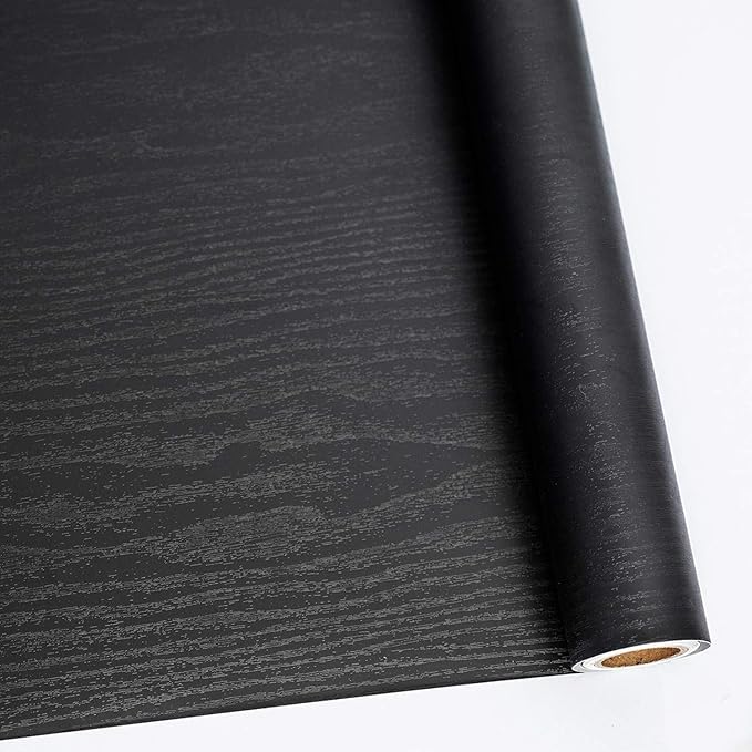 Abyssaly Black Wood Peel and Stick Paper 17.71 in X 1004 in Decorative Self-Adhesive Contact Paper Easy to Clean Thickening Upgrade Increase Stomata and Reduces Bubble Generation