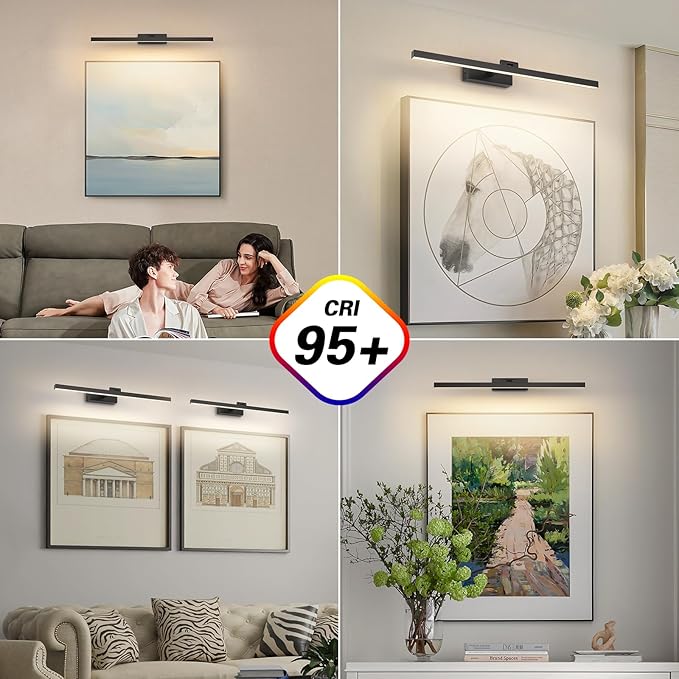 Joosenhouse Battery Operated Picture Light, Wireless Gallery Light with Remote Control and Timer Off, 10000mAh Rechargeable Painting Art Light, 23.23 Inch Dimmable Black Wall Sconce