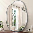 Asymmetrical Bathroom Mirror for Wall, Irregular Wall Mirror, Metal Framed Mirrors for Bathroom Bedroom Living Room Entryway, Decorative Modern Aluminum Alloy Wall Decor 18''x26'' Gray