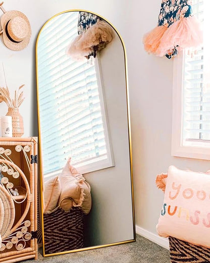 Arched Full Length Mirror, Floor Mirror with Stand, 64"x21", Wall Mirror Full Length, Gold Floor Length Mirror, Gold