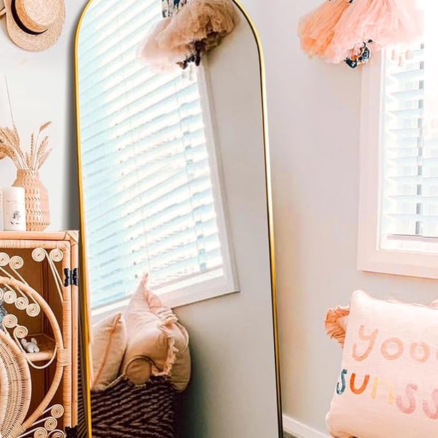 Arched Full Length Mirror, Floor Mirror with Stand, 64"x21", Wall Mirror Full Length, Gold Floor Length Mirror, Gold