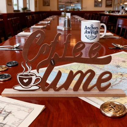 MEETYAMOR Coffee Bars Decor, Wood Metal Coffee Time Sign Decorations for Table Decor, Farmhouse Rustic Coffees Bar Accessories for The Home, Kitchen, Mantle, Shelf