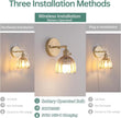 Vintage Battery Operated Wall Sconce with Amber Tulip Glass Lampshade 5000 mAh Rechargeable Battery Powered Wall Light with Remote Control for Bedside Bedroom Doorway, Set of 2