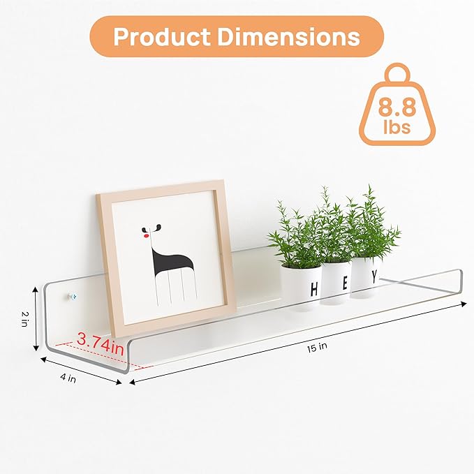 upsimples 6 Pack Acrylic Shelves for Wall Storage, 15