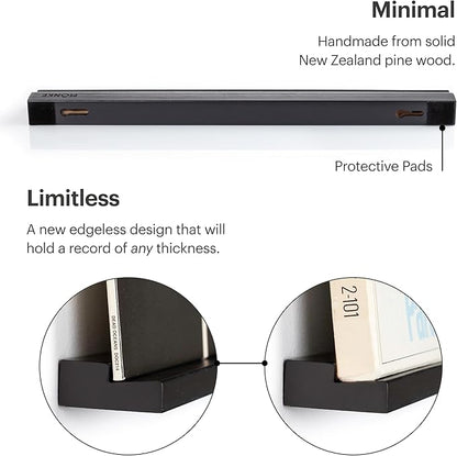Vinyl Record Wall Mount - an Elegant Display Ledge Made from Solid Wood - This Vinyl Record Shelf Will Hold Records of Any Size (Black)