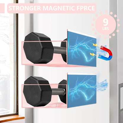 Magnetic Spice Rack Organizer for Fridge Seasoning Organizer for Kitchen storage with Screw Magnetic Shelf with Hook for Refrigerator and Oven(6pack-Pink)
