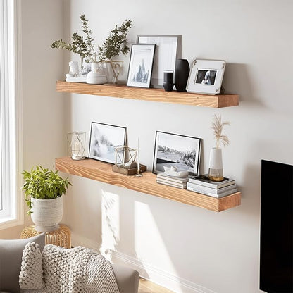 36x8x1.6 inch Floating Shelves Set of 2 – Solid Wood Rustic Oak Wall Mounted Shelf for Kitchen, Bathroom, Living Room