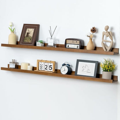 Picture Ledge Shelf, Floating Shelves Set of 2, Solid Ash Wood 48'' Long Large Nursery Book Shelves for Toys Storage, Kids Bookshelf for Living Room Bedroom Decor Books Photo Frames, Walnut