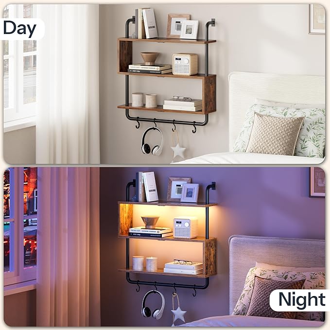 HOOBRO Floating Shelves with LED Lights, 29.5
