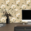 Vintage Floral Peel and Stick Wallpaper Khaki White Flowers Contact Paper 17.5
