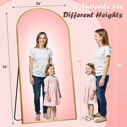 Full Length Mirror, 76" x 34" Arched Full Body Mirror Large Standing Floor Mirrors, Mirrors for Bedroom, Bathroom, Living Room Standing or Wall Leaning, Gold