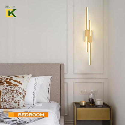 Modern LED Wall Sconce Gold Remote Wall Light Fixtures for Bathroom, Dimmable Vanity Light Indoor LED Remote Wall Sconce for Living Dining Room Bedside Bedroom (3000-6500K 35.4inch)