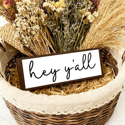 Hey Y'all Sign, Farmhouse Wood Signs, Welcome Decor Art, Rustic Home Decor for Front Door Porch Entryway, Living Room Decors, Tabletop Decors, Decorative Wooden Framed Sign