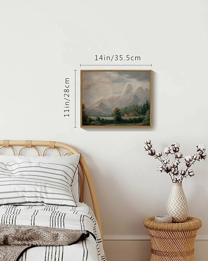 SHENIFY Vintage Landscape Framed Canvas Wall Art Retro Village Prints Modern Kitchen Bathroom Office Decor - 11x14in Natural Framed