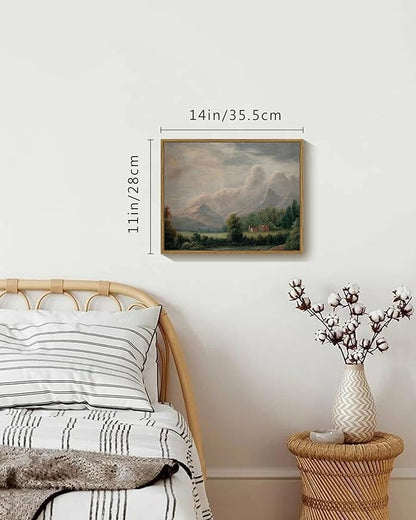 SHENIFY Vintage Landscape Framed Canvas Wall Art Retro Village Prints Modern Kitchen Bathroom Office Decor - 11x14in Natural Framed