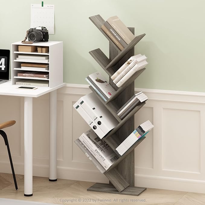 Furinno TREE Book Shelf, 9-Tier Bookshelf, Tree Bookcase with Angled Open Shelf, 8.4