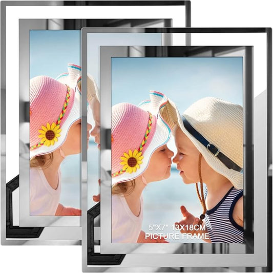 IZIDDO 5x7 Picture Frames Set of 2, Silver Glass Photo Frame for Tabletop Display, Gifts Picture Frame, Horizontally or Vertically
