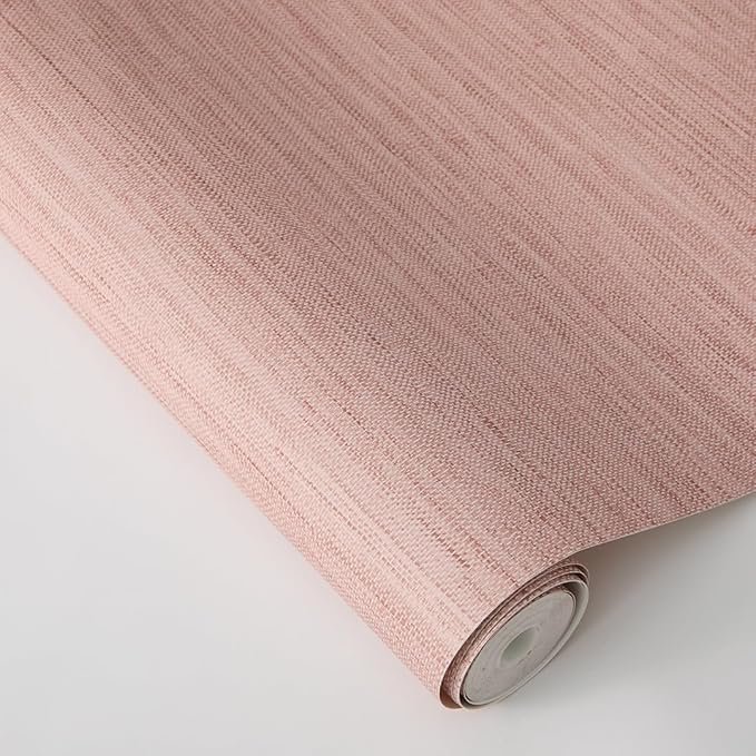 Tempaper Textured Salmon Pink Horizontal Faux Grasscloth Removable Peel and Stick Wallpaper, 20.5 in X 16.5 ft, Made in The USA