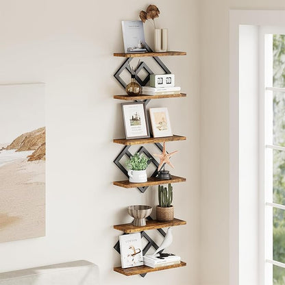 ELYKEN Floating Shelves for Wall, Set of 3 Hanging Shelves, 2-Tier Wall Mounted Storage Shelves for Books & Decor, Perfect for Living Room, Bedroom, Kitchen, Home Office, Study, Rustic Brown