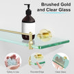 20 Inches Glass Shelves for Bathroom, Brushed Gold Floating Glass Shelf Stainless Steel Tempered Glass Bathroom Shelves for Wall Mount Modern