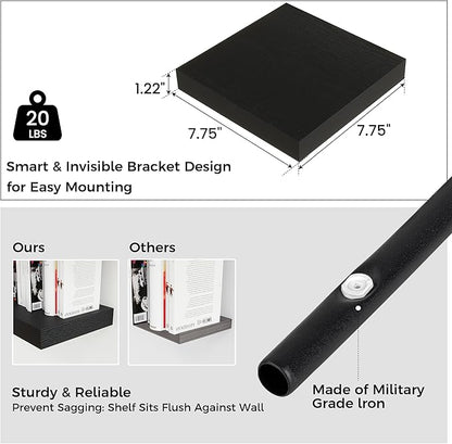 Square Floating Shelves for Wall 8"W x 8"D x 1.2"H, Small Engineered Wood Wall Shelves with Invisible Brackets for Living Room Bedroom Bathroom Office Kitchen Storage & Decor, Black Finish, Set of 3