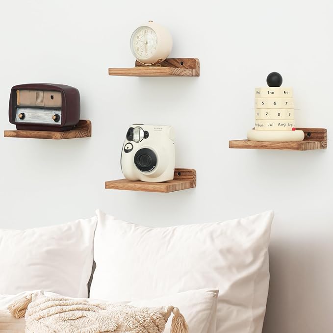 Small Floating Shelf, 5x6 Inch Display Ledges for Wall,Mini Shelves,Rustic Wood Shelf for Bedroom Living Room Bathroom Kitchen (3, Carbonized Black)