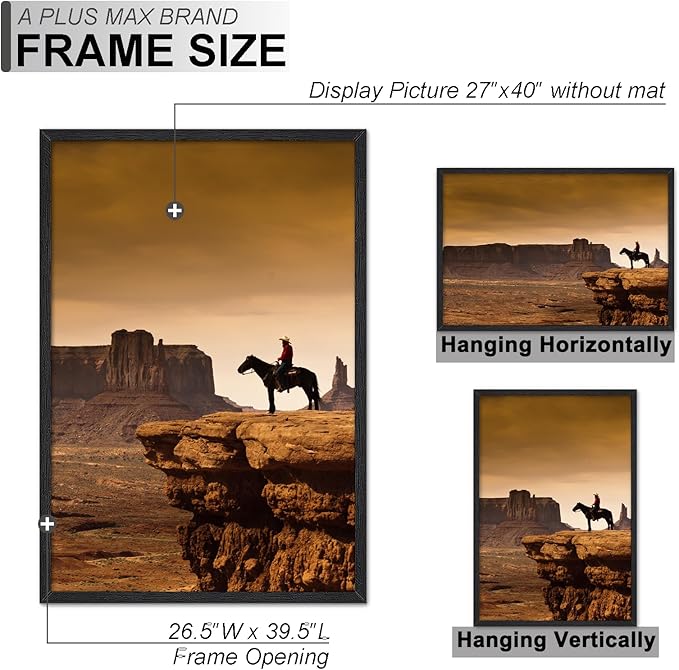 A PLUS MAX 27x40 Picture Frame, Black Engineered Wood Frame for 27 x 40 Inch Picture Poster Photo, Light Weight 27 by 40 Frame with Wood-grain for Wall - 1 Pack/Black/27 x40