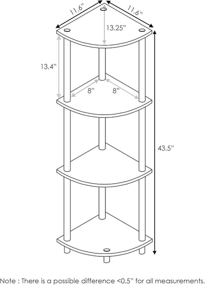 Furinno Turn-N-Tube Corner Shelf, 4-Tier Corner Bookshelf, Display Storage Shelves with Open Shelves, for Organization and Storage, Living Room, Home Office, Garage, Black