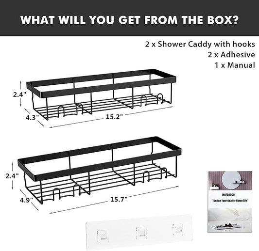 Moforoco Large Shower Caddy Shelf Organizer Rack, Self Adhesive Black Bathroom Shelves Basket, Home Farmhouse Wall Inside Organization and Storage Decor Rv Accessories
