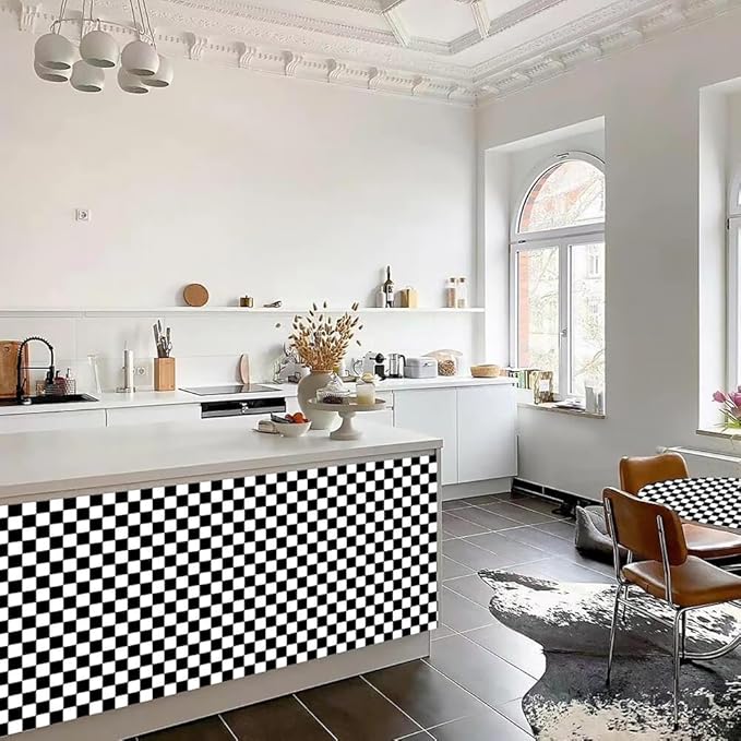 Black and White Contact Paper Mosaic Checkered Peel and Stick Wallpaper Lattice Self Adhesive Waterproof Vinyl Roll for Bathroom Kitchen Backsplash Cabinets Shelf Liners Drawers 17.3"x80"