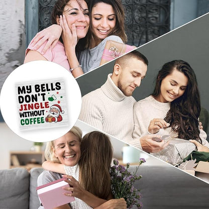 Christmas Coffee Bar Station Sign Decor Christmas Decorations Desk Accessories Indoor for Home Kitchen Office Coffee Bar Santa My Bells Dont Jingle Without Wooden Box Decor Signs 5 X 5 Inch