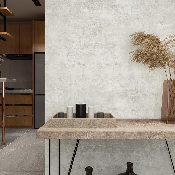 VEELIKE 15.7''x118'' Concrete Wallpaper Peel and Stick Textured Limewash Wallpaper for Bedroom Bathroom Wall Removable Self Adhesive Concrete Contact Paper for Countertops Waterproof Cement Wall Paper